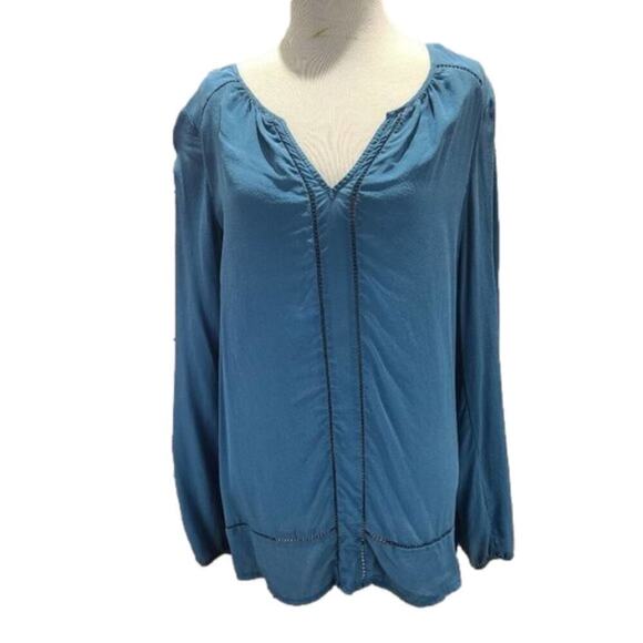 Lucky Brand Blue Long Sleeve Silk split collar - Picture 1 of 14